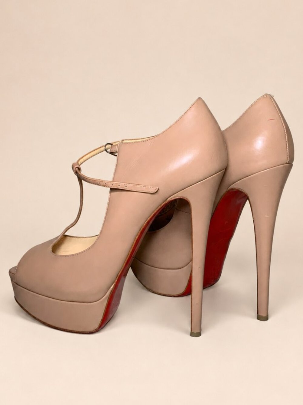 Christian Louboutin Alta Poppins 150 Calf Nude Platform Pumps